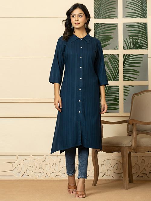 women three quarter sleeve straight kurta - 21649882 -  Standard Image - 0