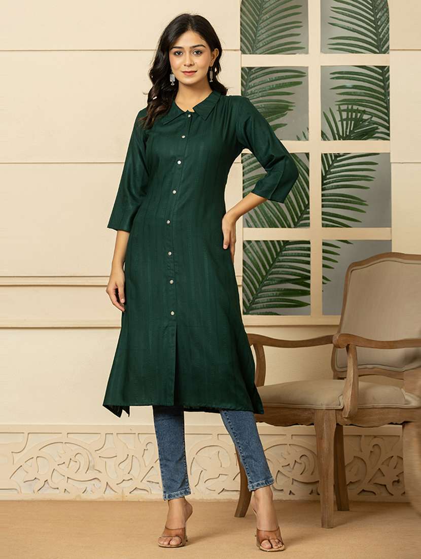 women three quarter sleeve straight kurta