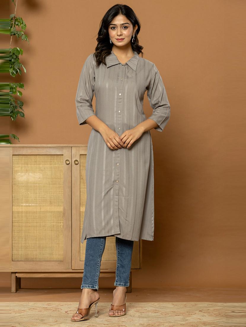 women three quarter sleeve straight kurta - 21649886 - Zoom Image - 0