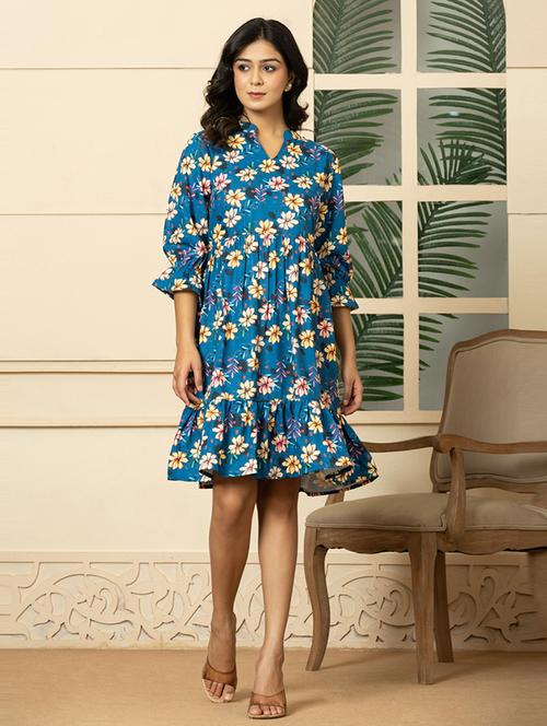 women floral mandarin neck fit & flare dress - 21649939 -  Standard Image - 0