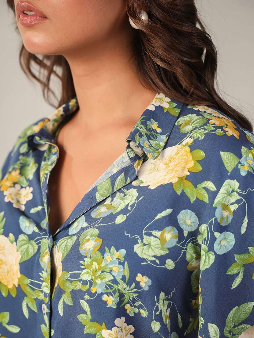 women floral print collared high low shirt - 21650221 -  Standard Image - 4
