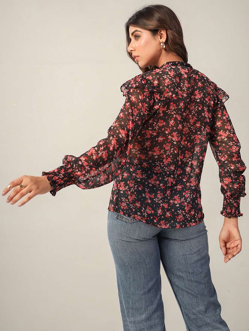 women floral print long sleeves  shirt - 21650223 -  Standard Image - 1