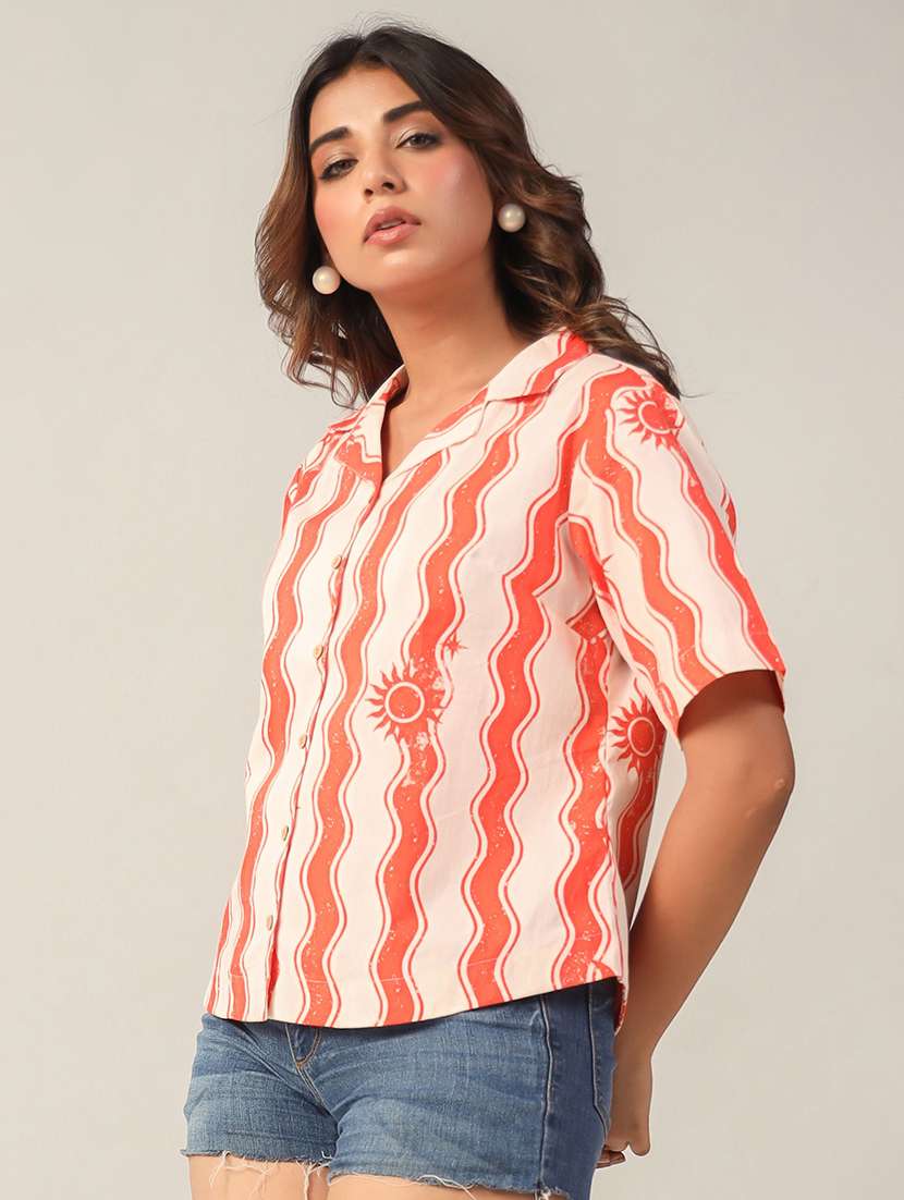women printed collared short sleeves shirt - 21650225 -  Standard Image - 1