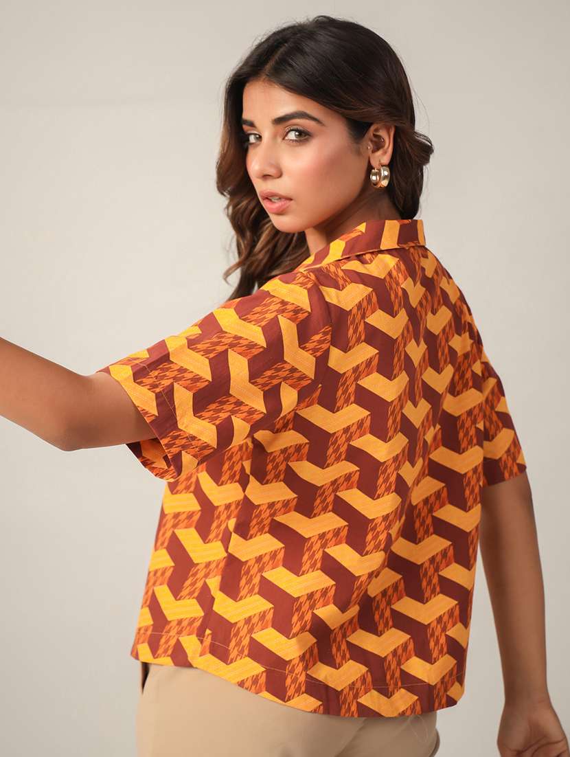 women printed collared short sleeves shirt - 21650226 -  Standard Image - 1