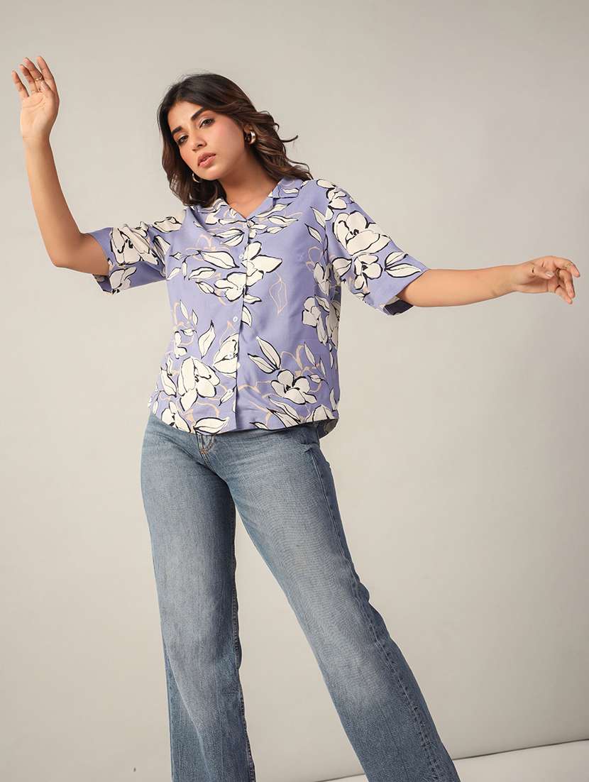 women floral print collared boxy shirt - 21650227 -  Standard Image - 1