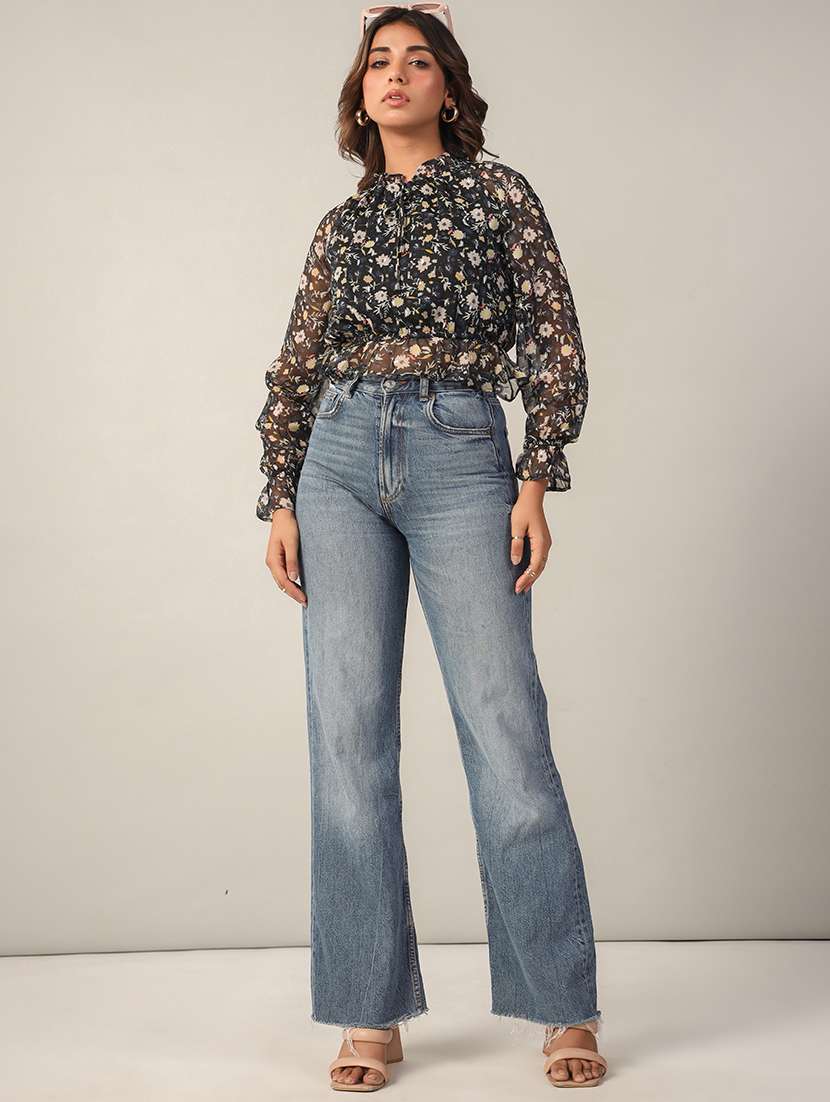 women floral print long sleeves blouson top - 21650229 -  Standard Image - 1