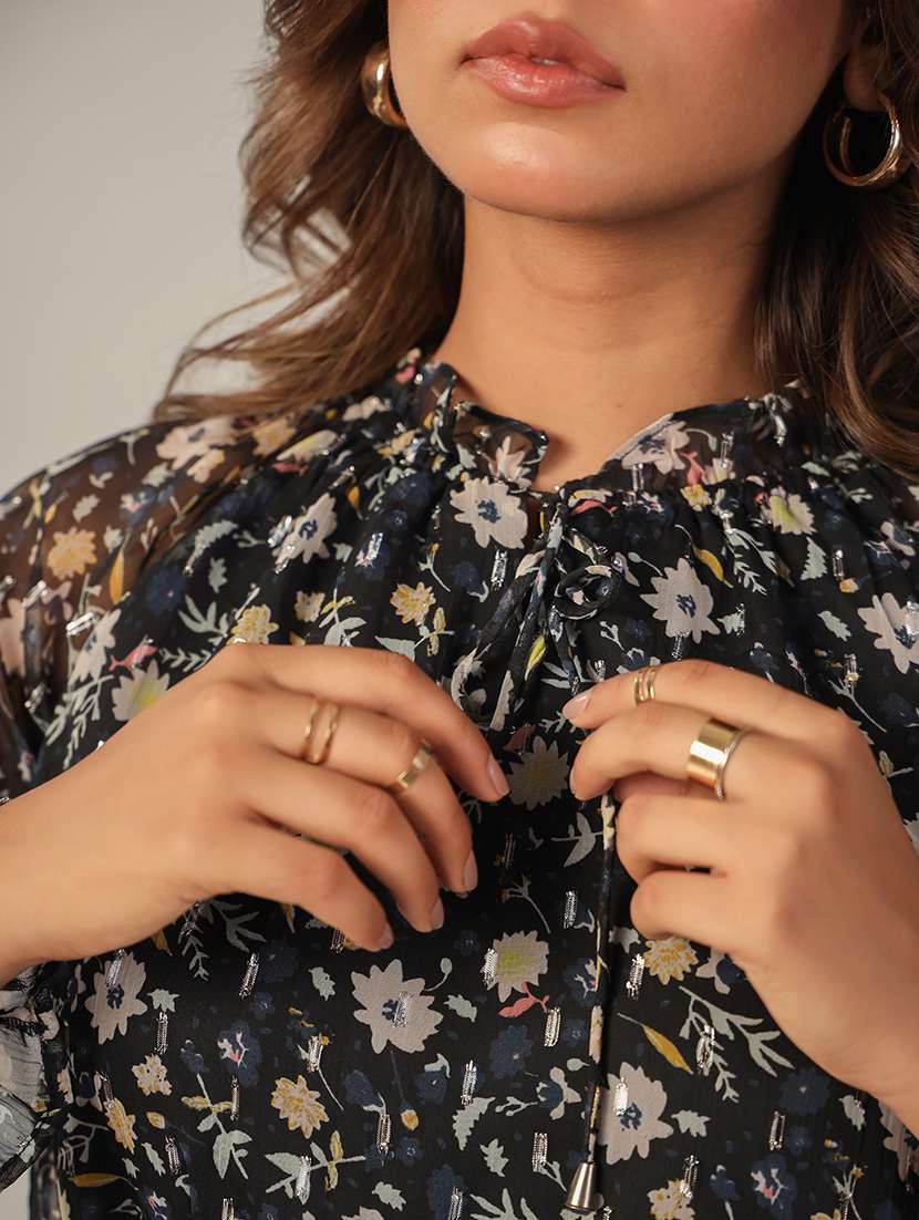women floral print long sleeves blouson top - 21650229 -  Standard Image - 4