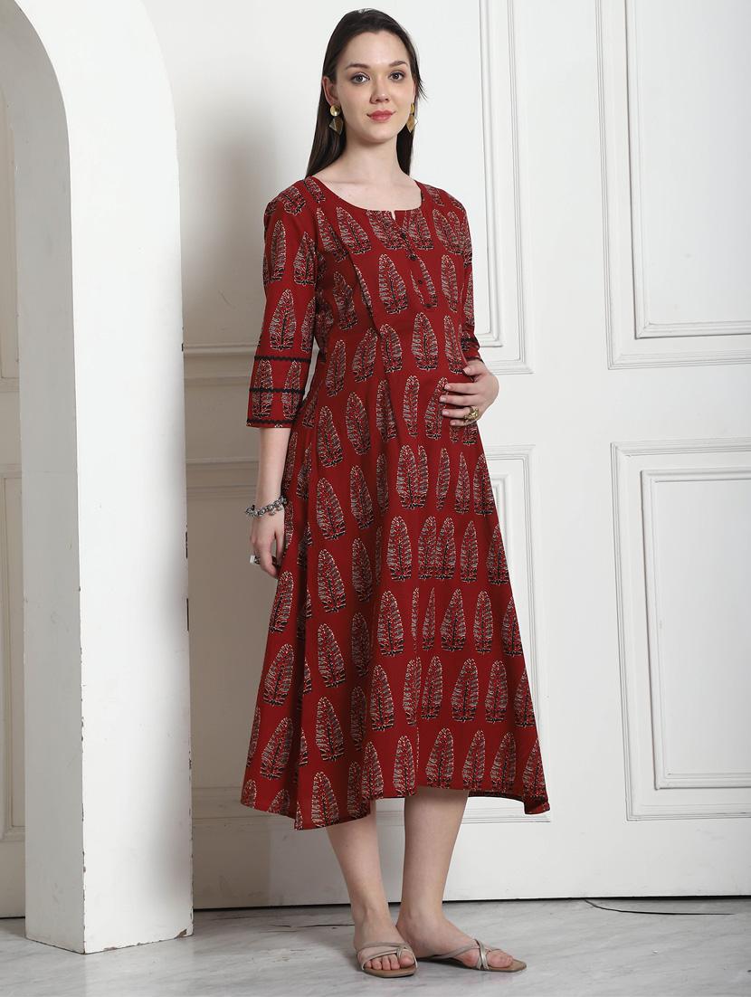 women printed round neck maternity dress - 21650278 - Standard Image - 1