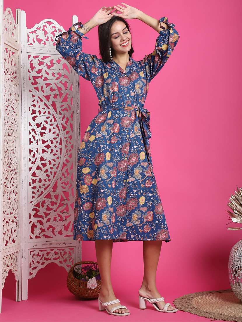 women printed cotton a-line dress