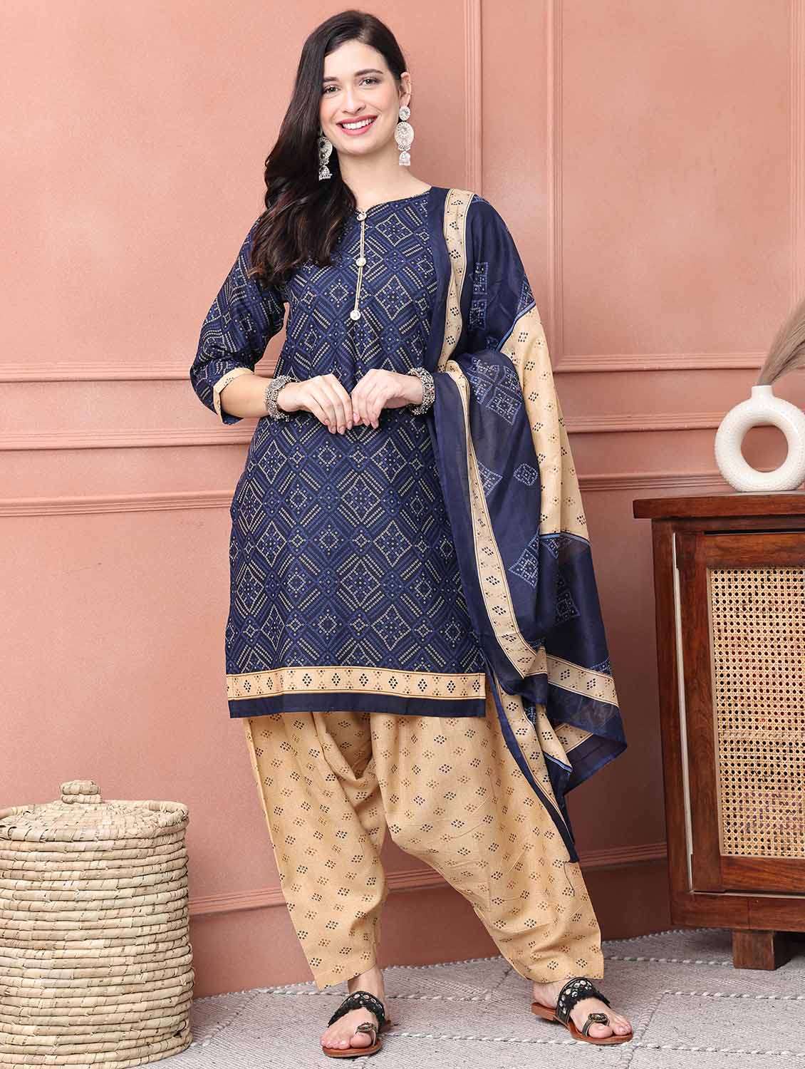 women three quarter sleeve kurta salwar with dupatta set - 21650290 - Standard Image - 1