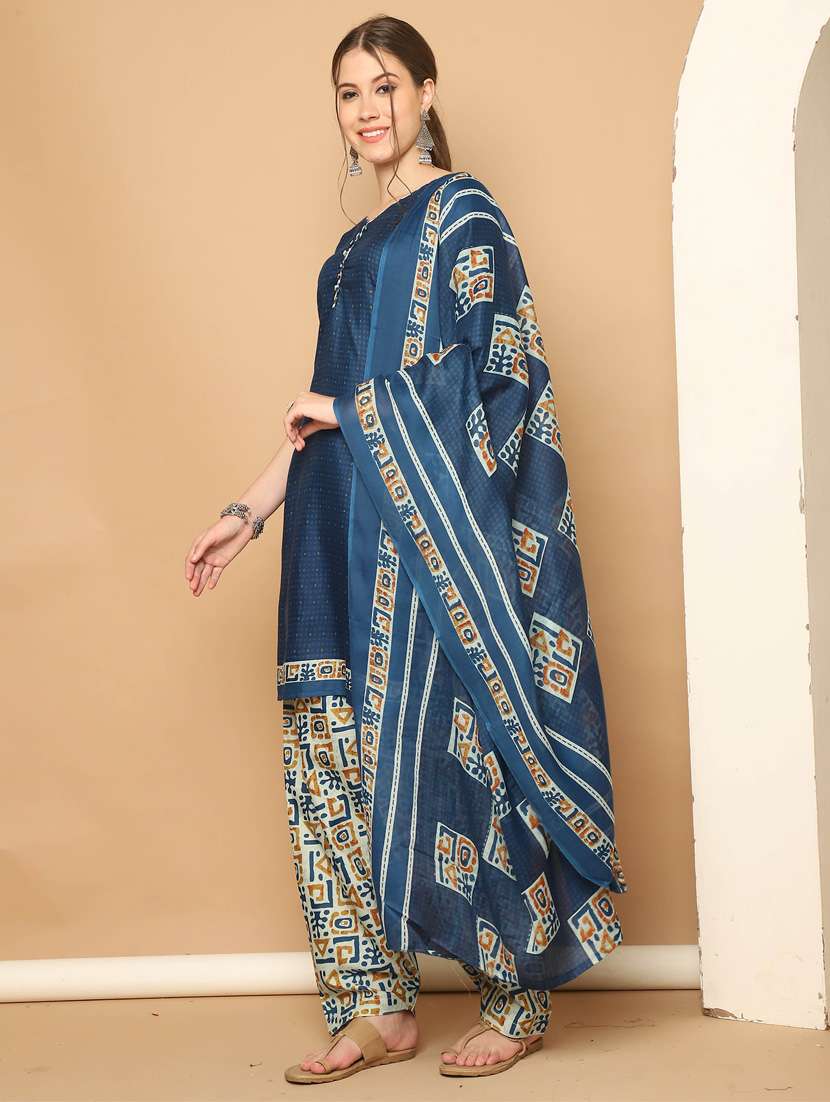 women three quarter sleeve kurta salwar with dupatta set - 21650309 -  Standard Image - 1