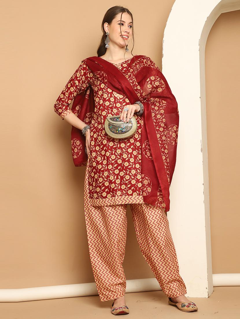 women three quarter sleeve kurta salwar with dupatta set - 21650324 - Standard Image - 1