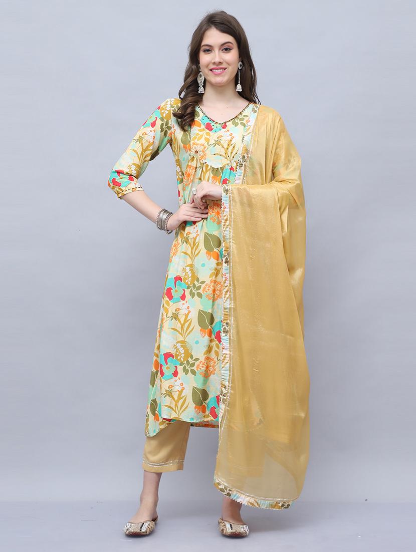 women three quarter sleeve kurta pant with dupatta set - 21650356 - Zoom Image - 0
