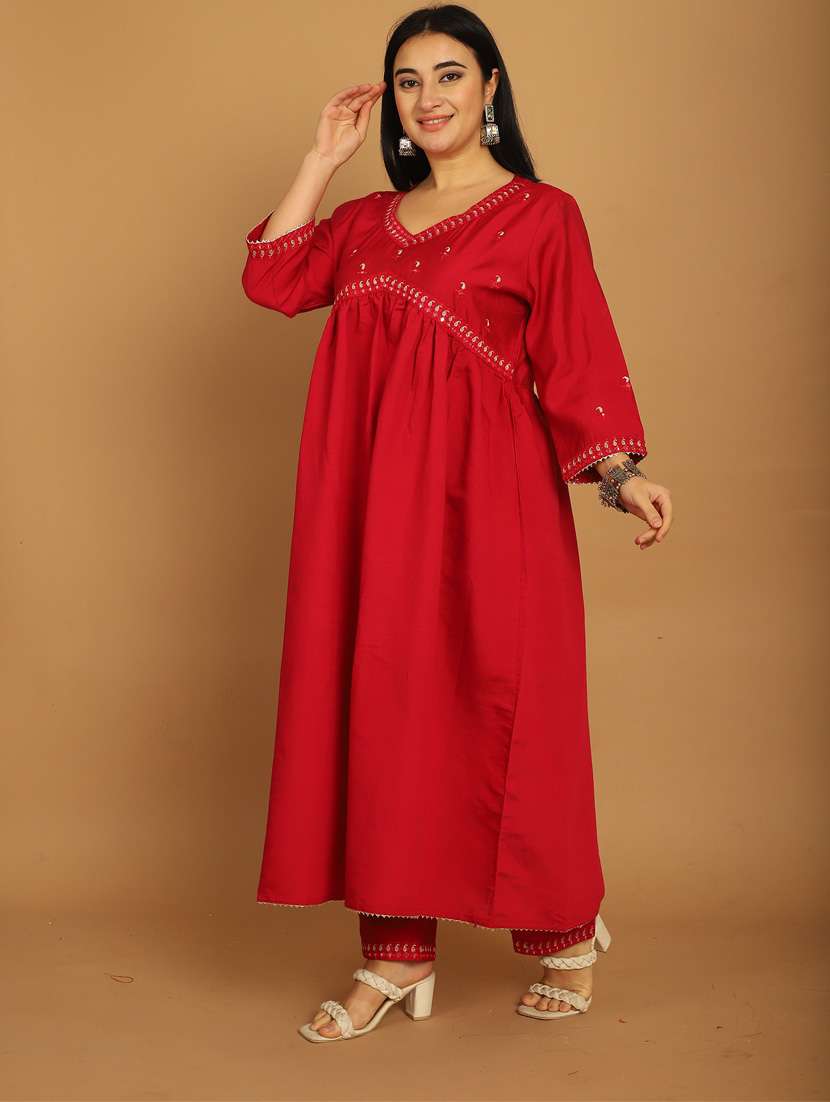 women red embroidered kurta pant set with dupatta - 21650359 - Standard Image - 1