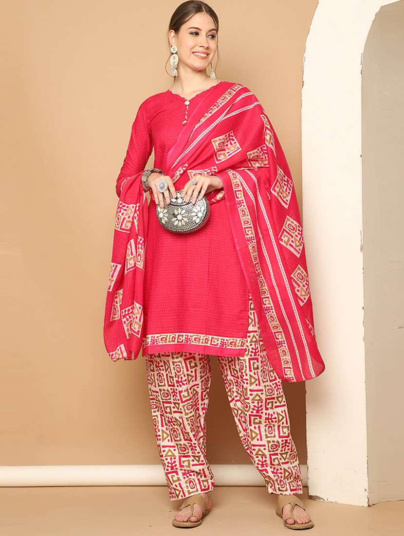women pink printed kurta salwar set with dupatta - 21650365 -  Standard Image - 1