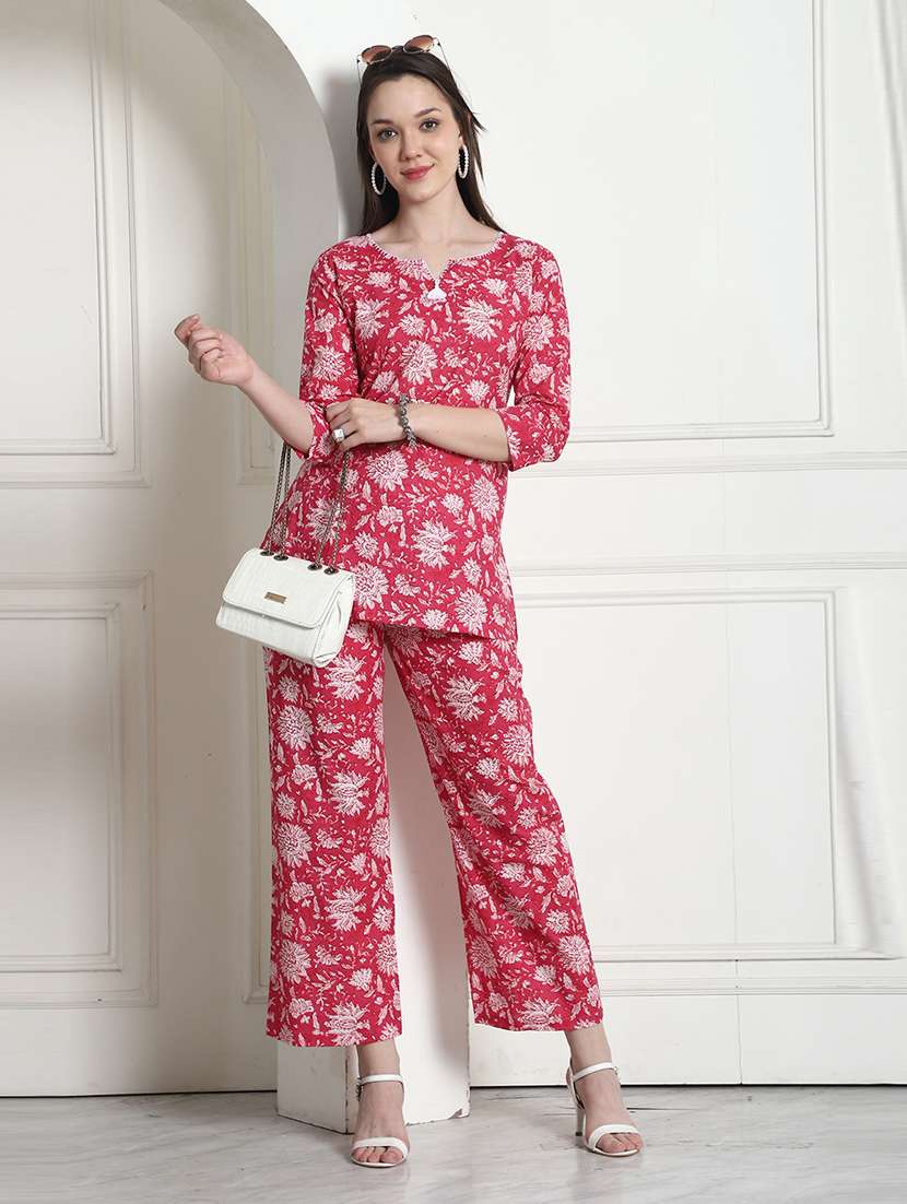 women printed cotton top and trouser co-ord set - 21650366 -  Standard Image - 1