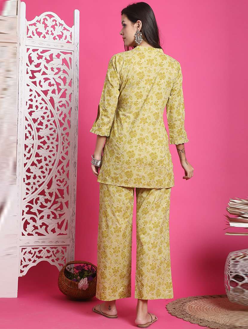 Women Printed Cotton Top And Trouser Co Ord Set