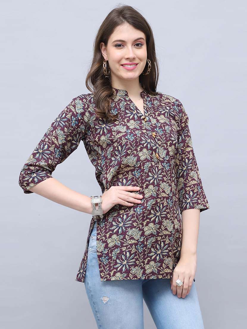 women printed three quarter sleeve tunic - 21650374 -  Standard Image - 1