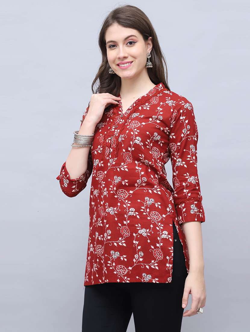 women printed three quarter sleeve tunic - 21650393 -  Standard Image - 1