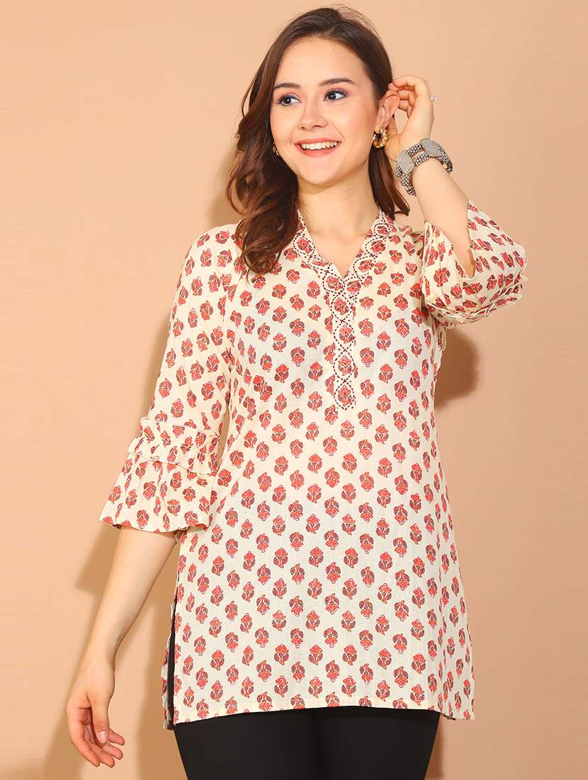 women printed three quarter sleeve tunic