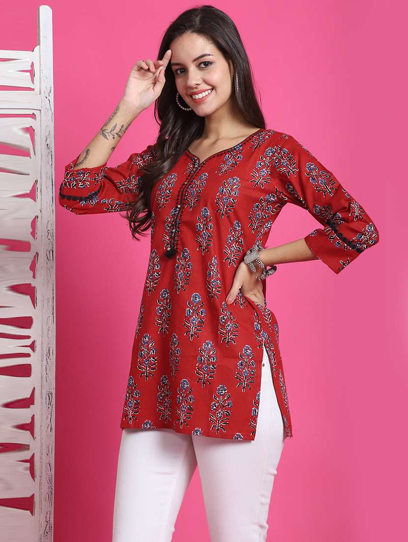 women printed three quarter sleeve tunic - 21650396 -  Standard Image - 1