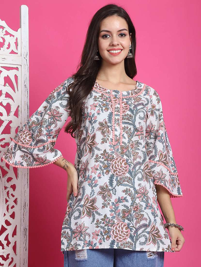 women printed bell sleeve tunic