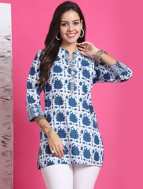 women printed three quarter sleeve tunic - 21650413 - Standard Image - 0