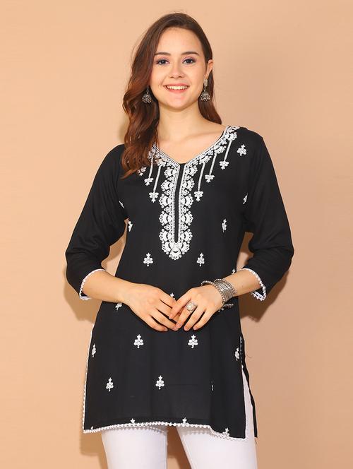 black rayon regular tunic - 21650505 -  Standard Image - 0
