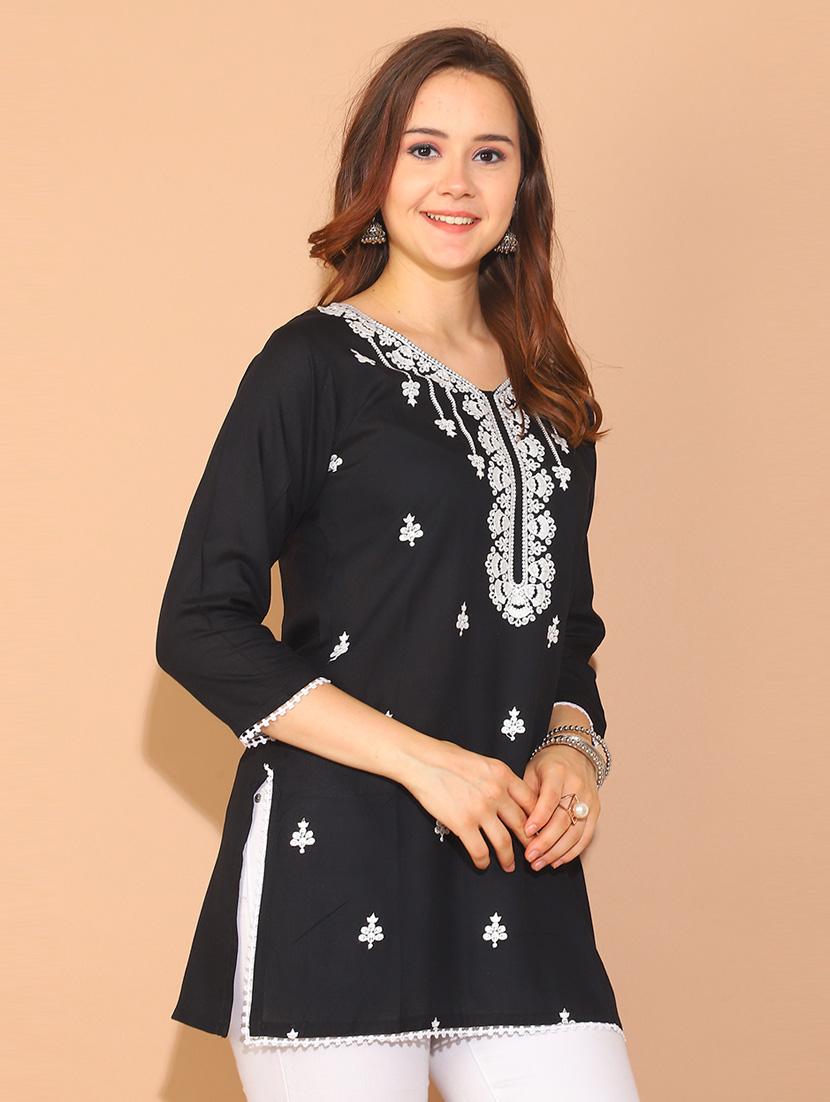 black rayon regular tunic - 21650505 -  Standard Image - 1