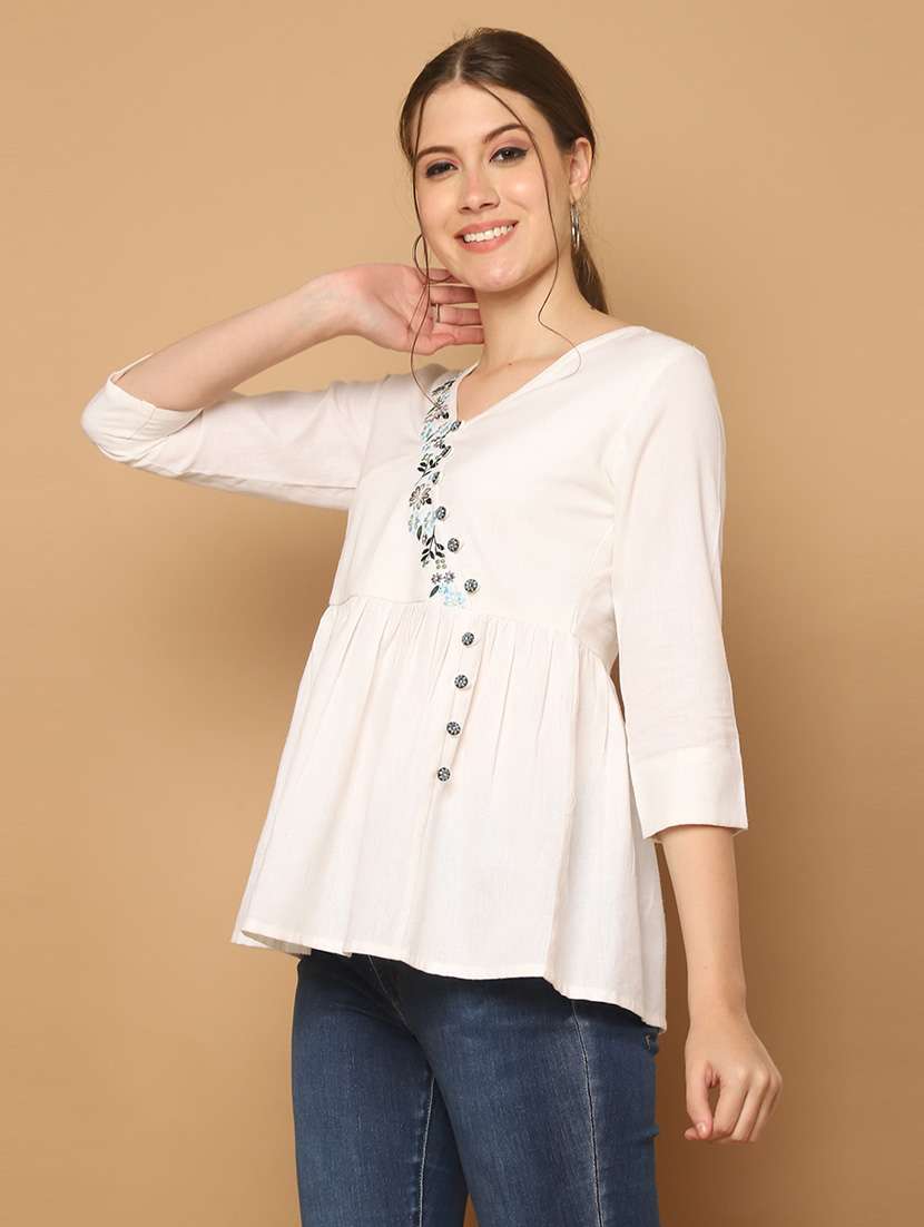 women embroidered three quarter sleeve tunic - 21650515 -  Standard Image - 1