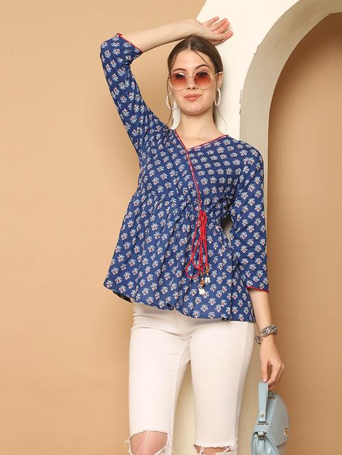 women printed three quarter sleeve tunic - 21650516 - Standard Image - 0