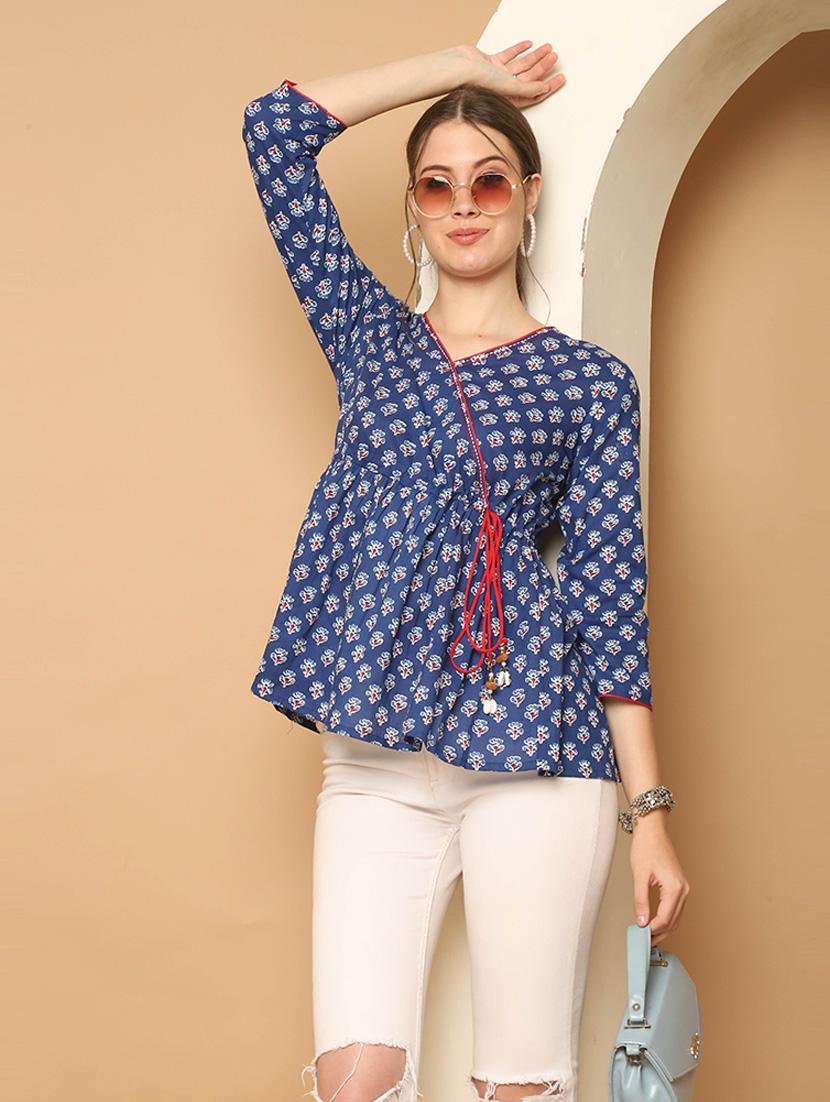 women printed three quarter sleeve tunic - 21650516 - Zoom Image - 0