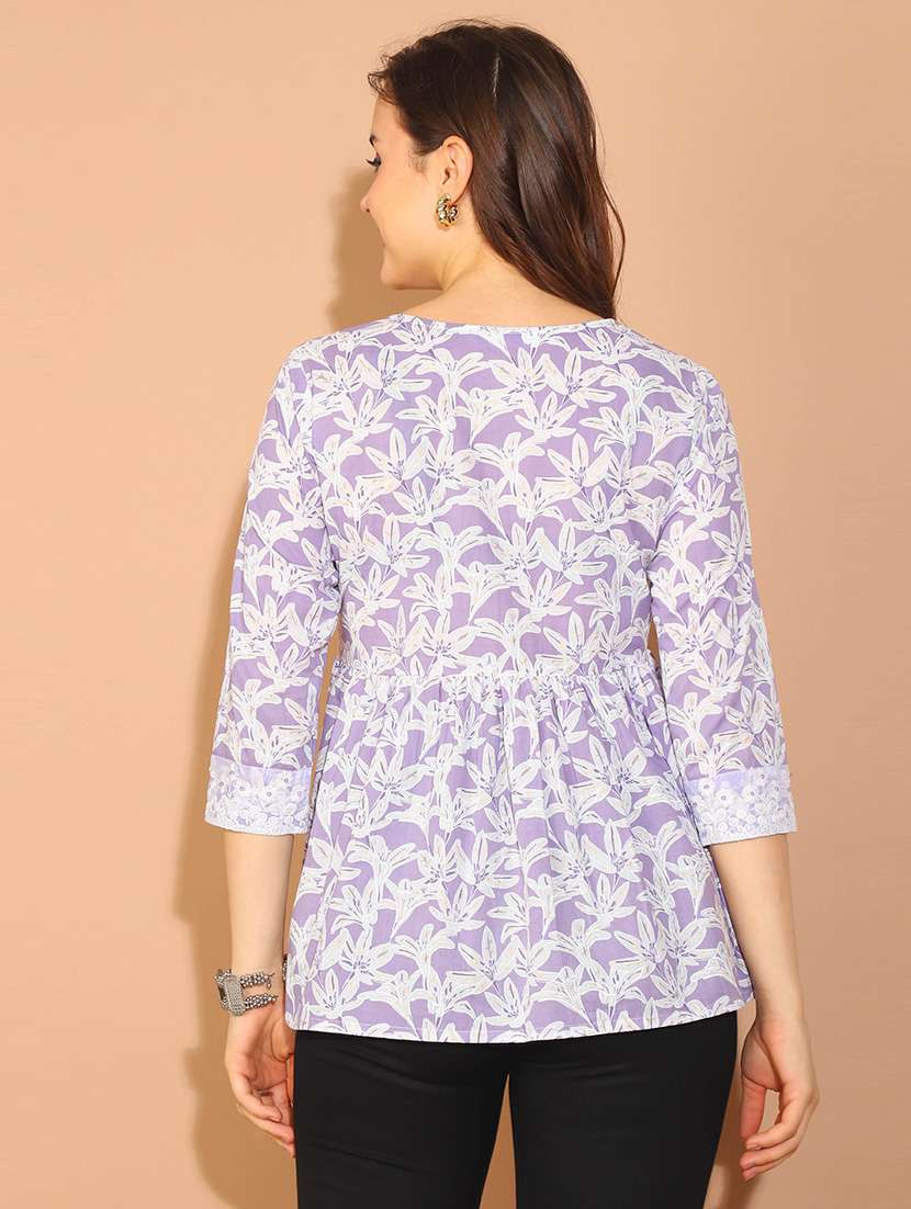 women printed three quarter sleeve tunic - 21650517 -  Standard Image - 1
