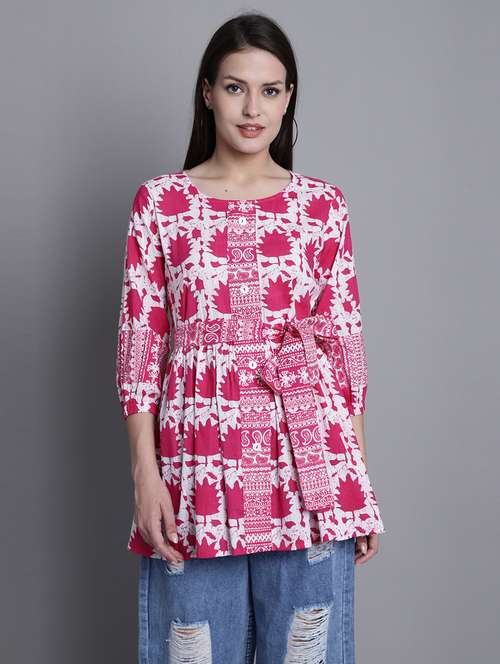 women printed three quarter sleeve tunic - 21650534 - Standard Image - 0