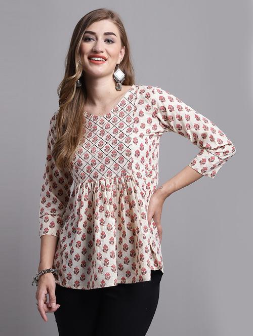 women printed three quarter sleeve tunic - 21650543 - Standard Image - 0