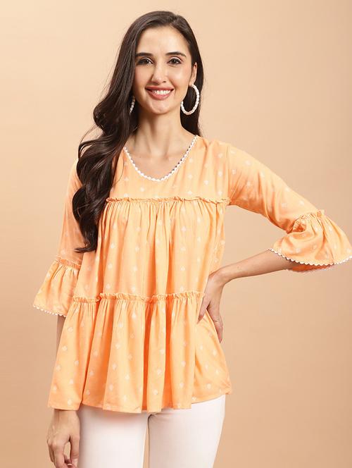 women printed bell sleeve tunic - 21650549 - Standard Image - 0
