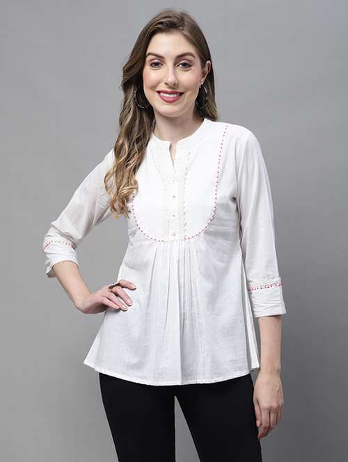 off white cotton regular tunic - 21650555 - Standard Image - 0
