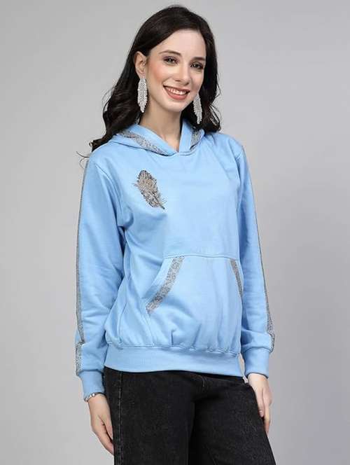 women long sleeve hooded sweatshirt crystal work - 21650569 -  Standard Image - 0