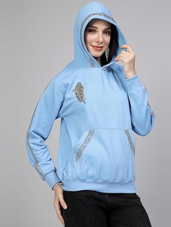 women long sleeve hooded sweatshirt crystal work - 21650569 - Standard Image - 1