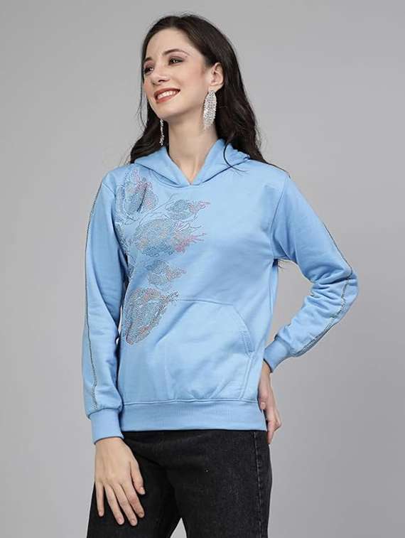women embellished hood neck sweatshirt - 21650570 -  Standard Image - 1