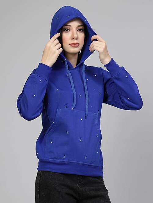 women long sleeve hooded sweatshirt crystal work - 21650594 - Standard Image - 0