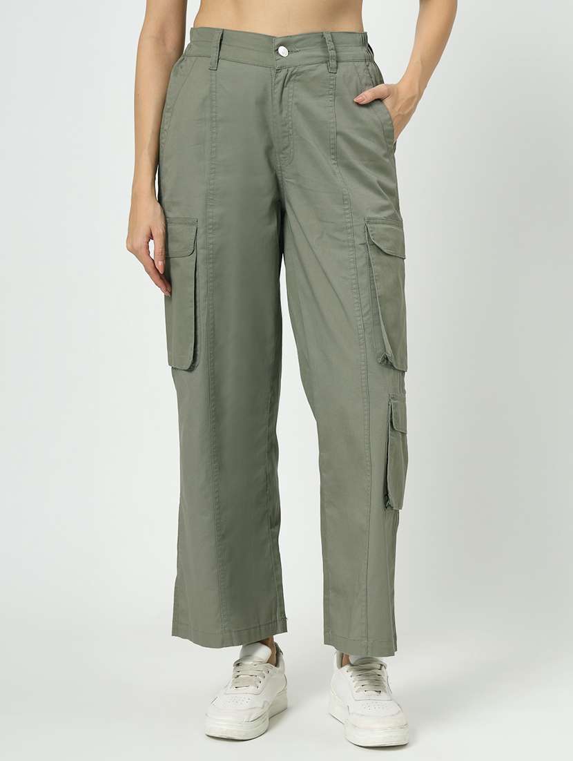 women olive solid cargo