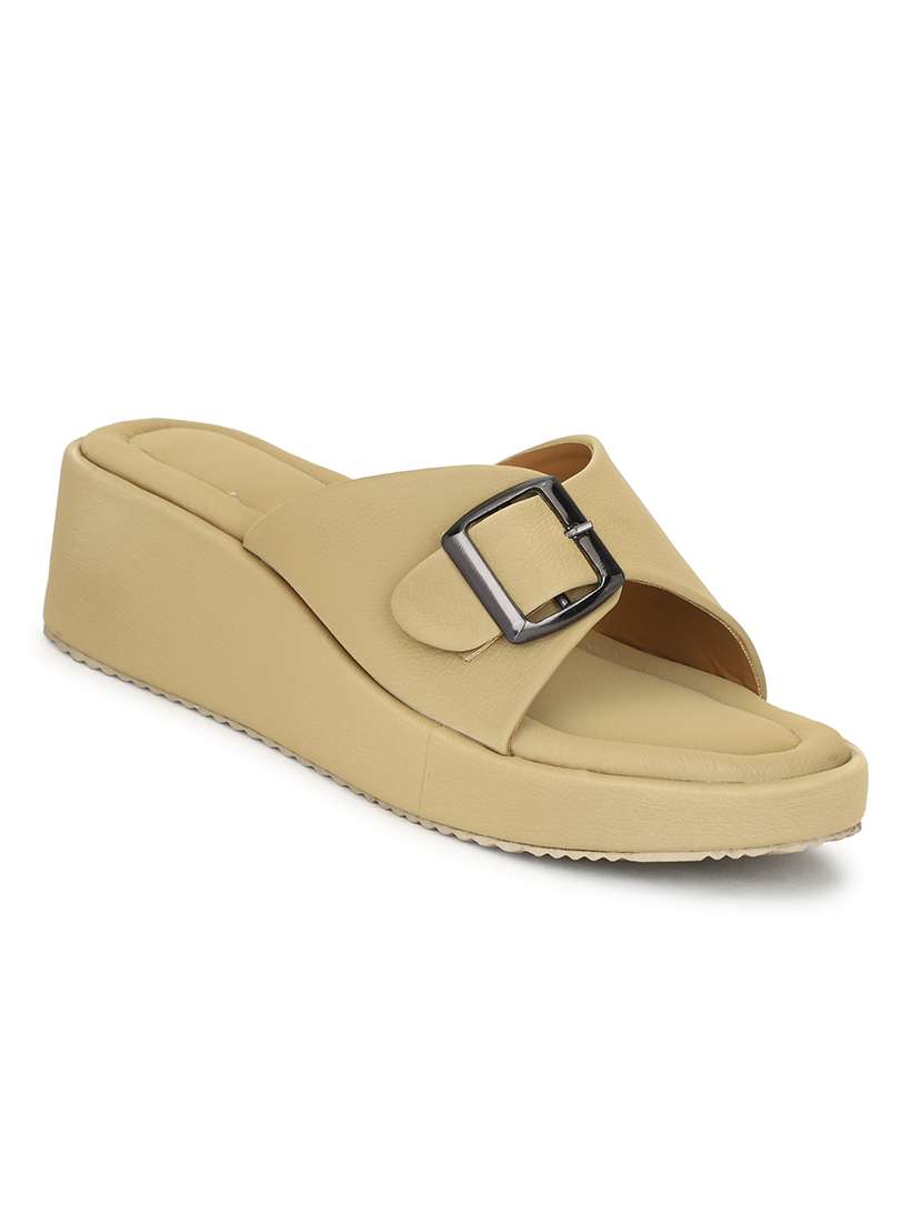 women beige solid wedge