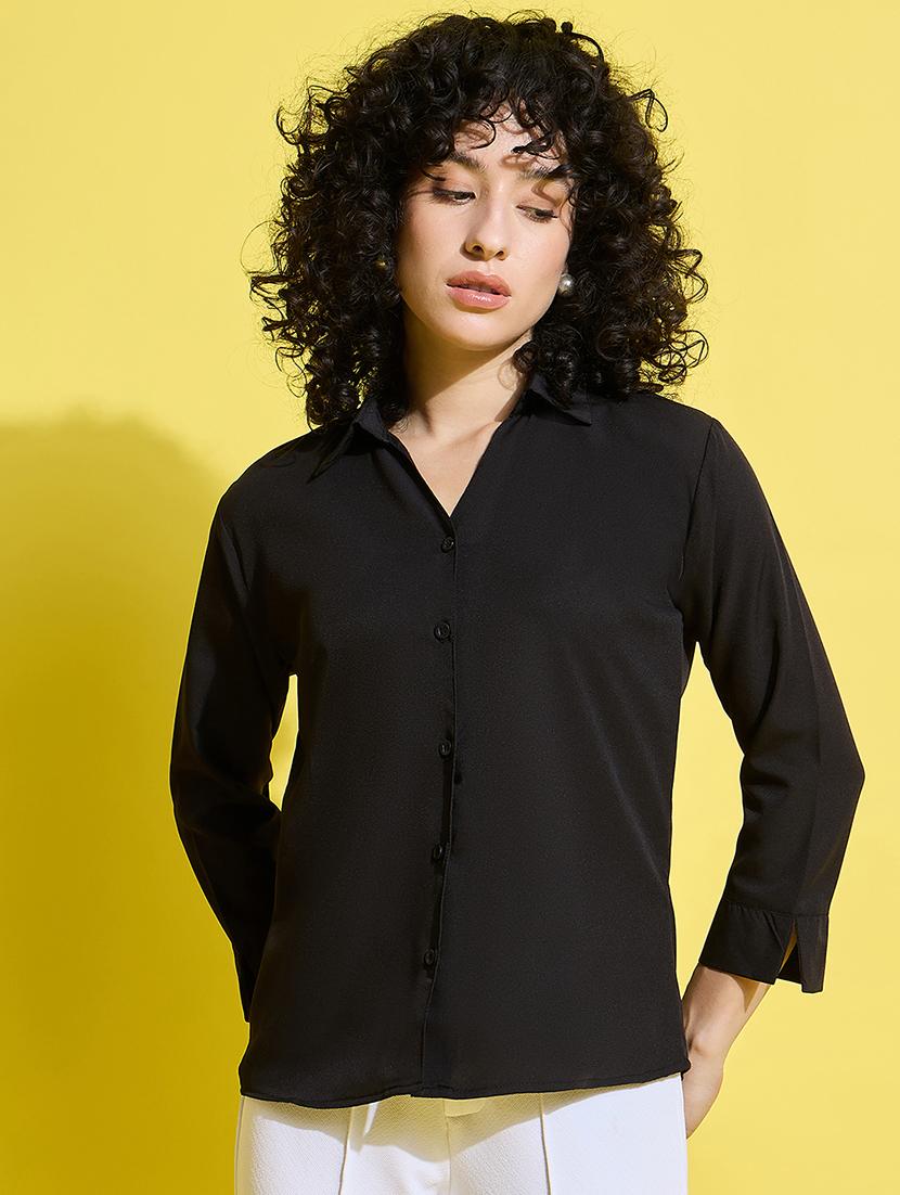 women solid collared long sleeves shirt - 21650750 -  Standard Image - 1