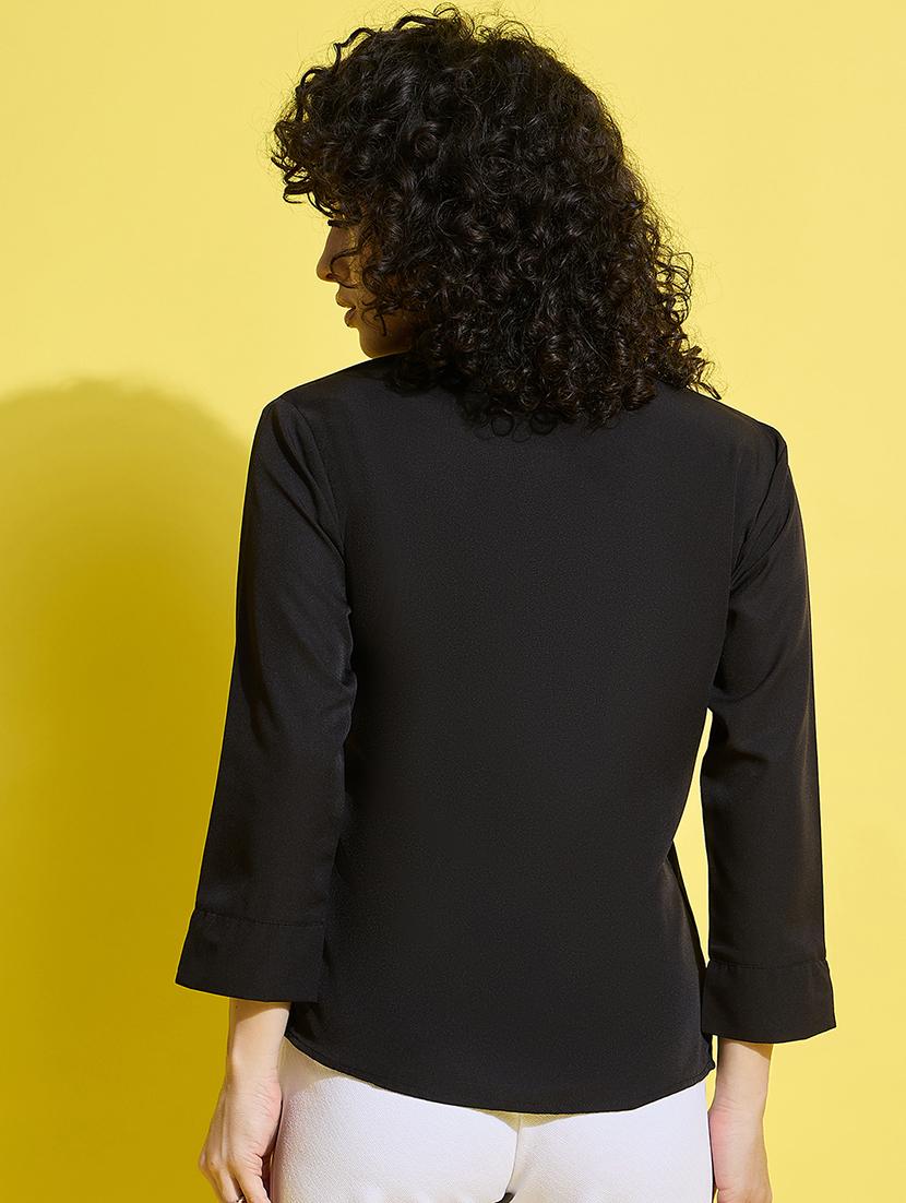 women solid collared long sleeves shirt - 21650750 - Standard Image - 4