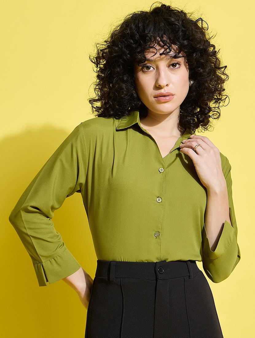 women solid collared long sleeves shirt - 21650752 -  Standard Image - 1