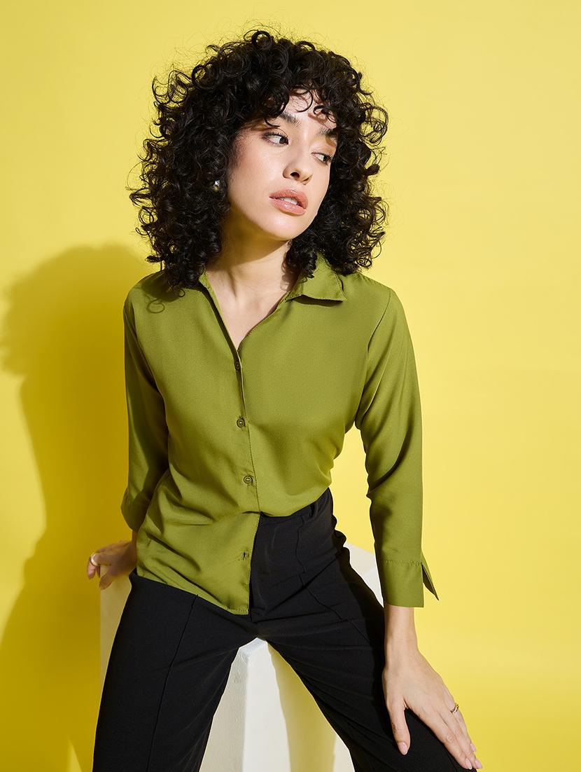 women solid collared long sleeves shirt - 21650752 - Standard Image - 4