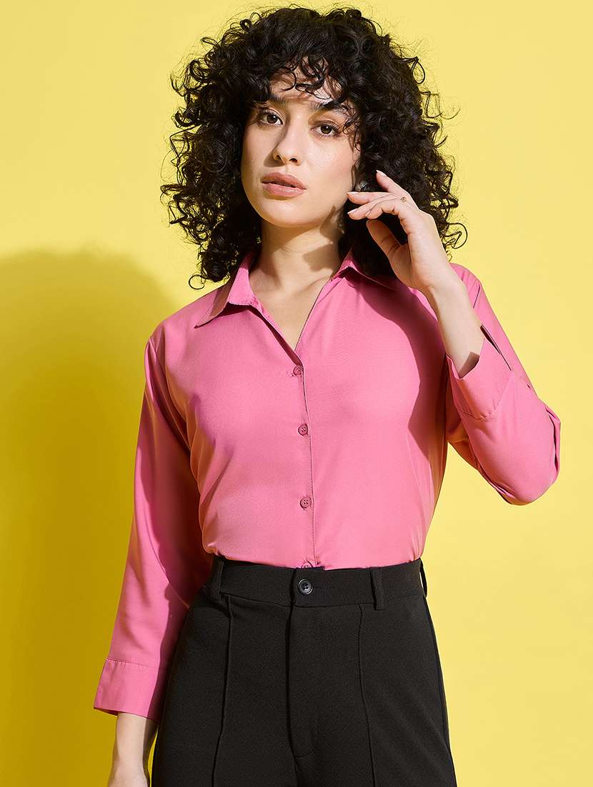women solid collared long sleeves shirt - 21650753 - Standard Image - 1