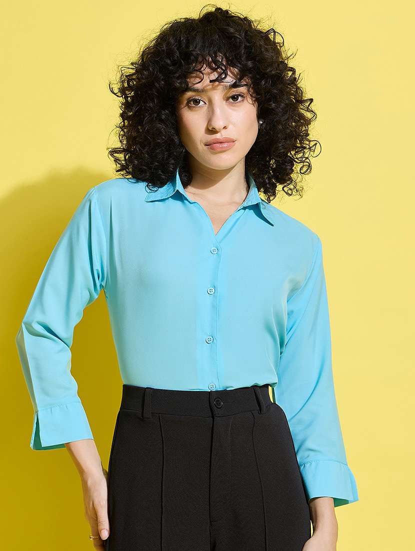 women solid collared long sleeves shirt - 21650754 -  Standard Image - 1