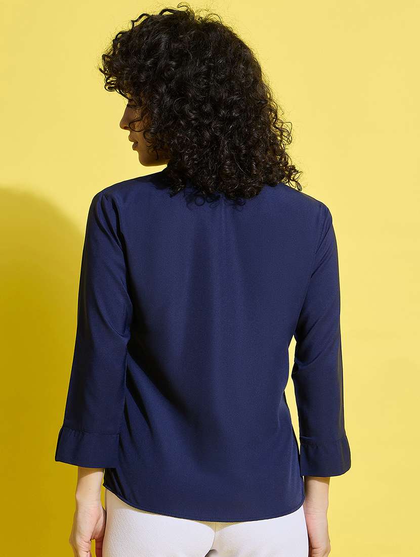 women solid collared long sleeves shirt - 21650755 -  Standard Image - 4